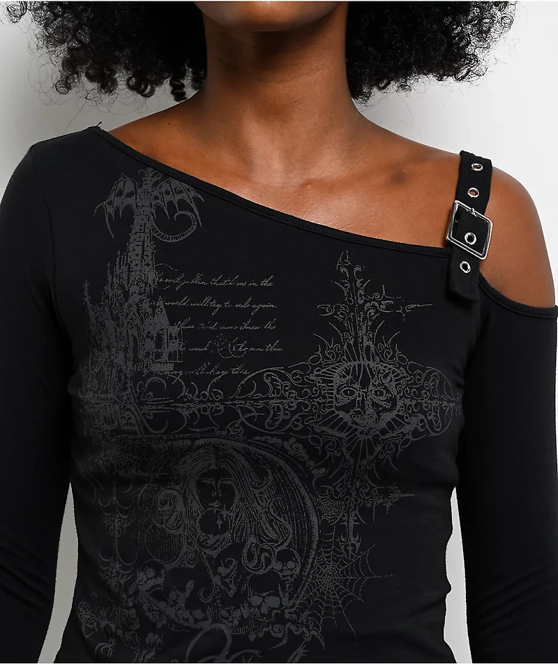 Vitriol Colette Off The Shoulder Black Long Sleeve Crop T-Shirt