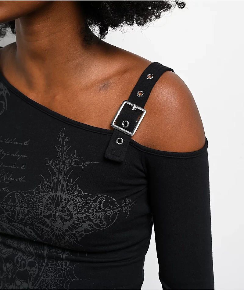 Vitriol Colette Off The Shoulder Black Long Sleeve Crop T-Shirt