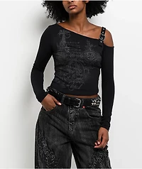 Vitriol Colette Off The Shoulder Black Long Sleeve Crop T-Shirt