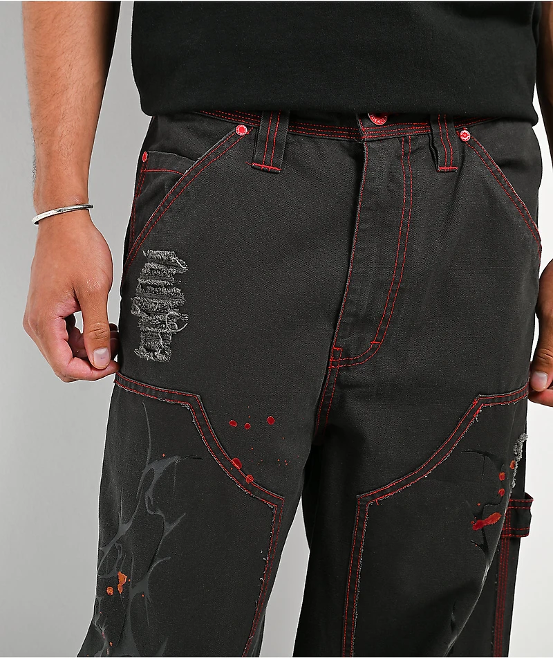 Vitriol Cursed Double Knee Black & Red Canvas Pants