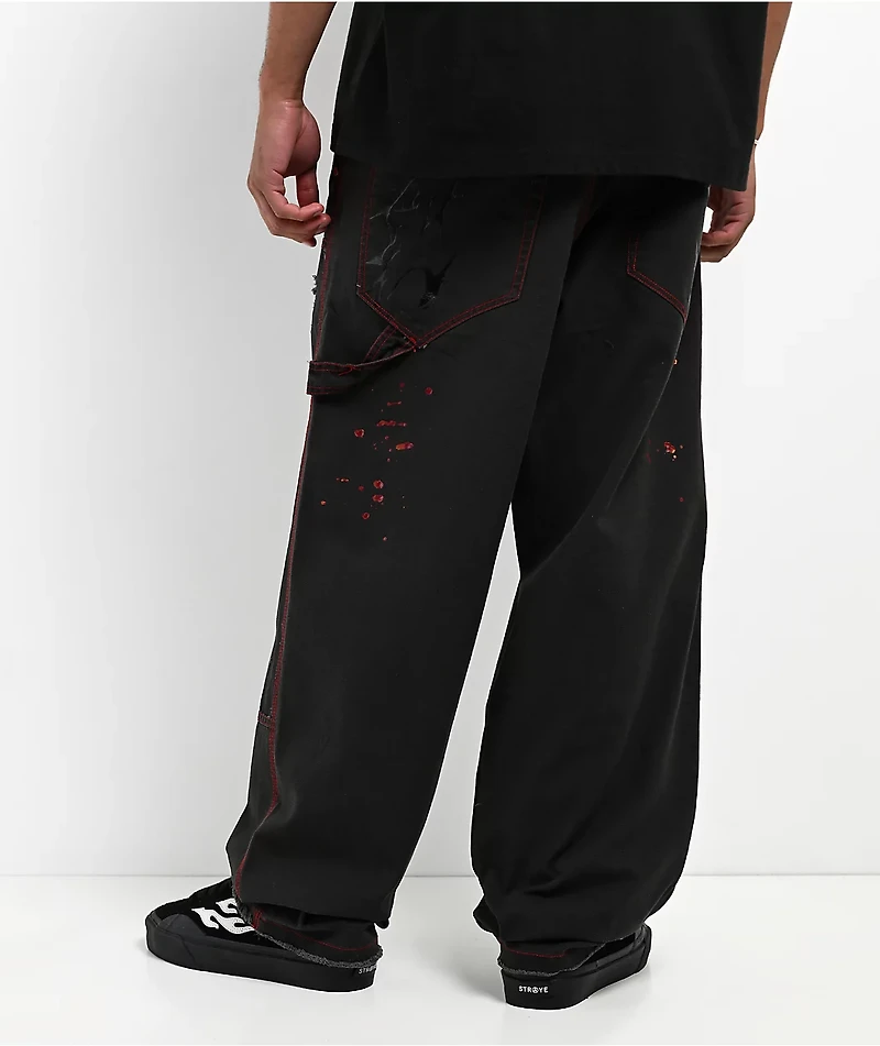 Vitriol Cursed Double Knee Black & Red Canvas Pants