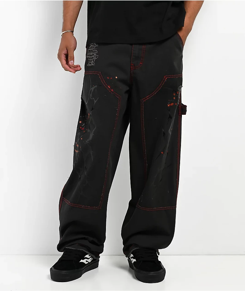 Vitriol Cursed Double Knee Black & Red Canvas Pants