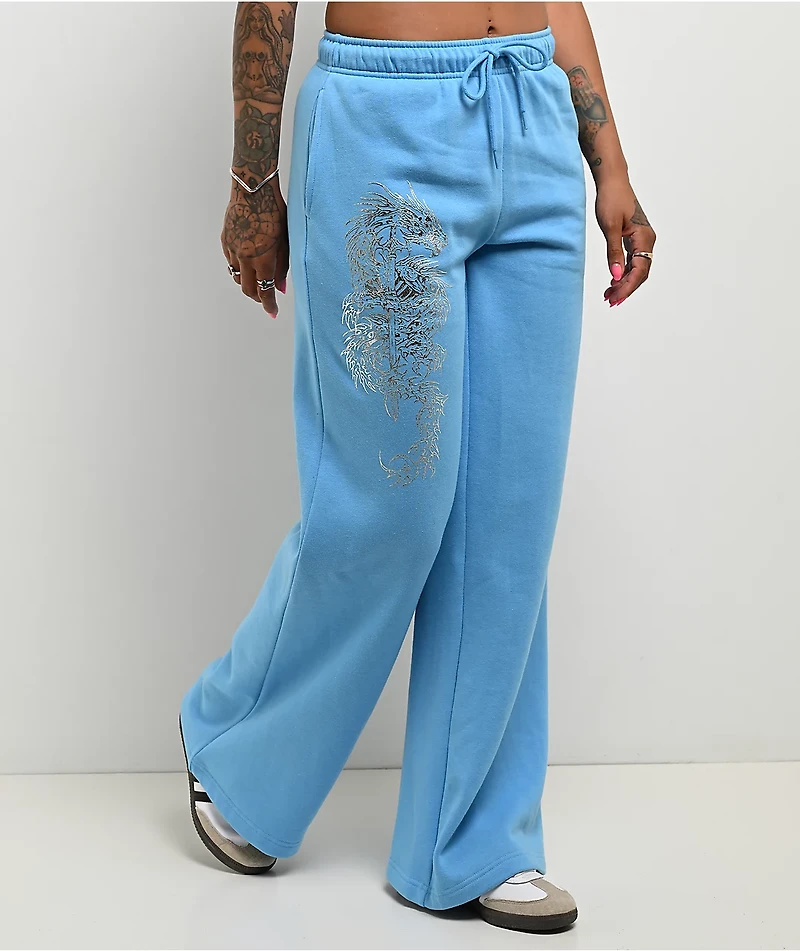 Vitriol Cyber Dragon Blue Wide Leg Sweatpants