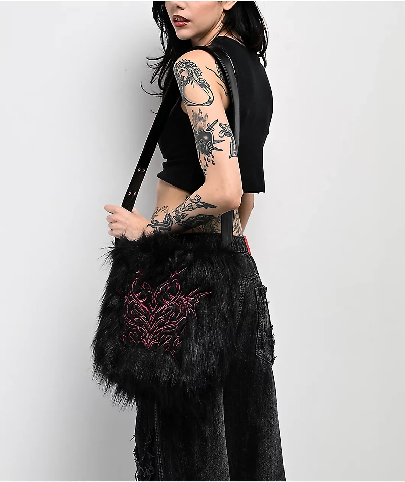 Vitriol Cyberfly Black Faux Fur Tote Bag