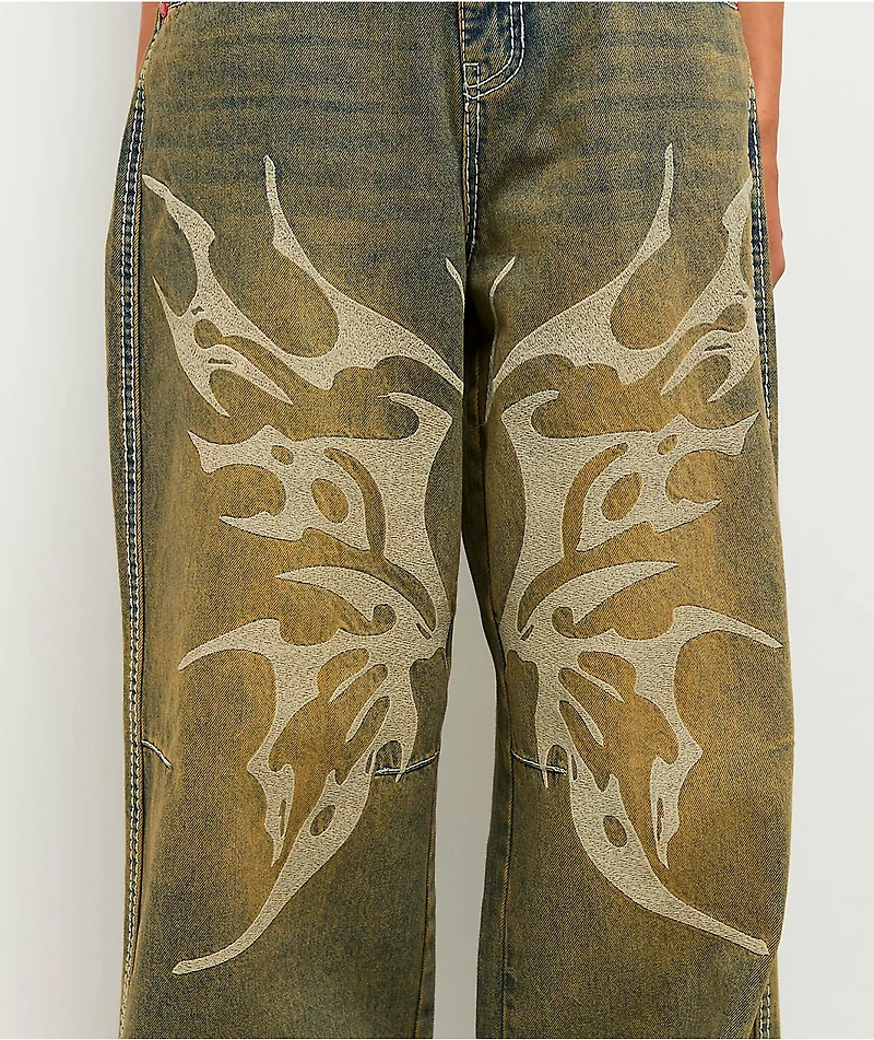 Vitriol Cyberfly Verona Petrol Wash Wide Leg Jeans
