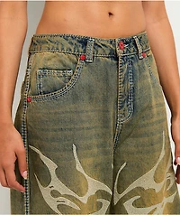 Vitriol Cyberfly Verona Petrol Wash Wide Leg Jeans