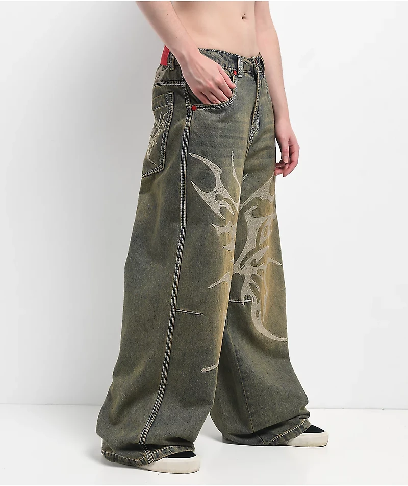 Vitriol Cyberfly Verona Petrol Wash Wide Leg Jeans