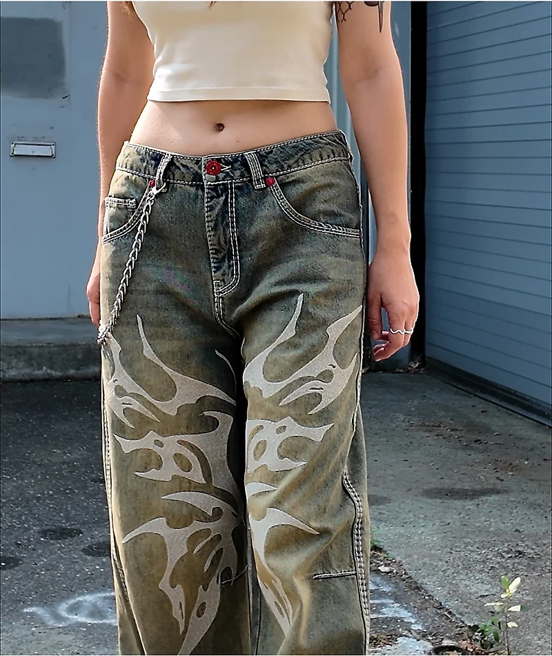 Vitriol Cyberfly Verona Petrol Wash Wide Leg Jeans