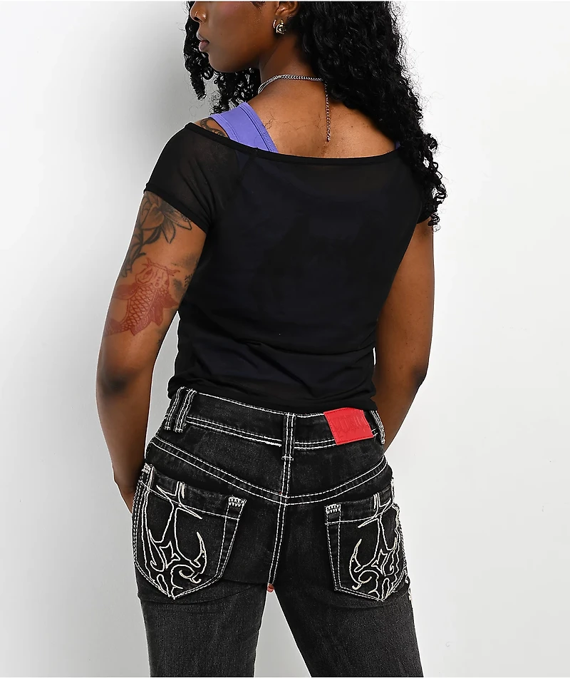Vitriol Dakota Black & Purple Layered Mesh Crop Top