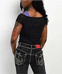 Vitriol Dakota Black & Purple Layered Mesh Crop Top
