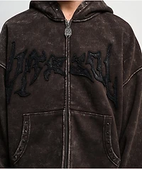 Vitriol Death Grip Brown Wash Crop Zip Hoodie