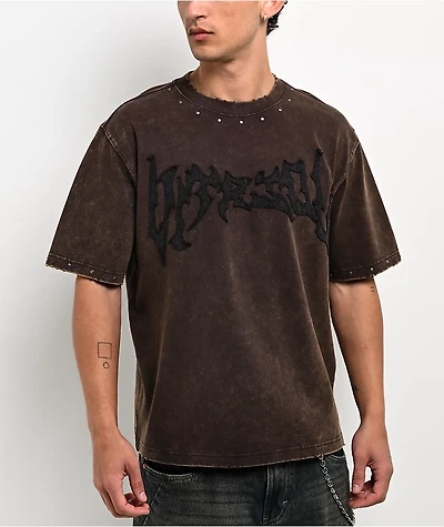 Vitriol Death Grip Distressed Brown Wash T-Shirt