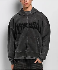 Vitriol Death Grip Grey Wash Crop Zip Hoodie