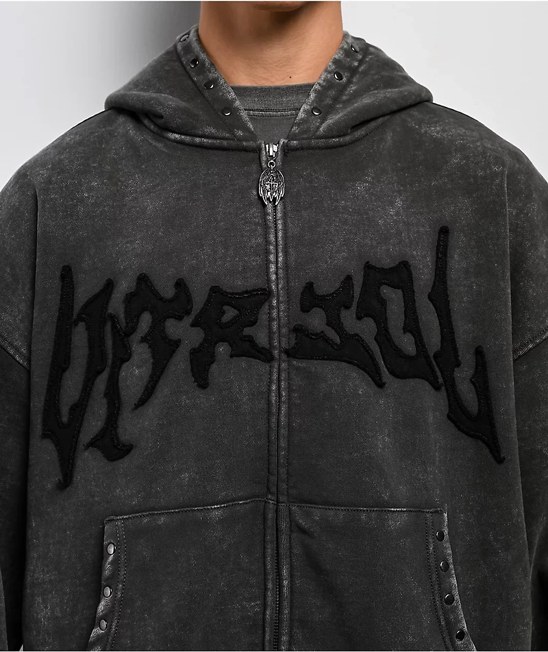 Vitriol Death Grip Grey Wash Crop Zip Hoodie