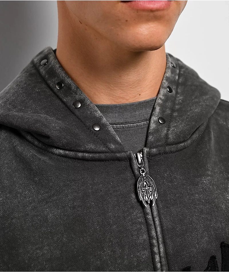 Vitriol Death Grip Grey Wash Crop Zip Hoodie