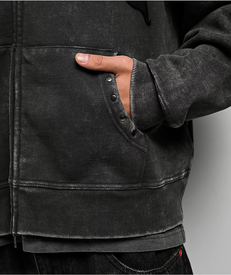 Vitriol Death Grip Grey Wash Crop Zip Hoodie