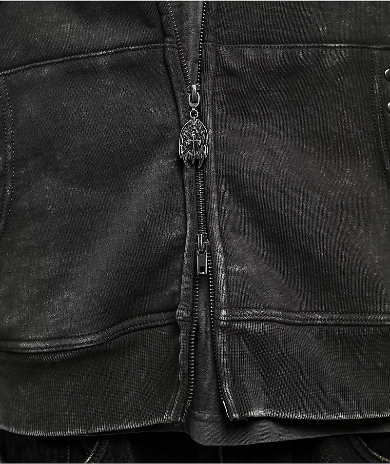 Vitriol Death Grip Grey Wash Crop Zip Hoodie