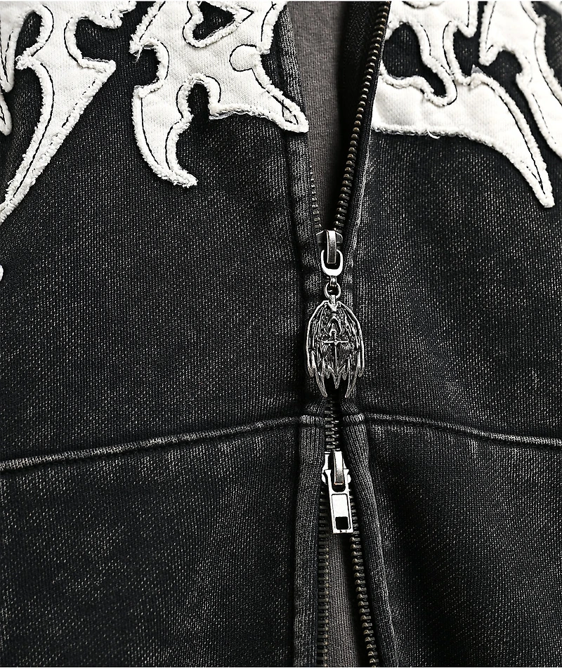 Vitriol Death Grip Studded Black Wash Crop Zip Hoodie