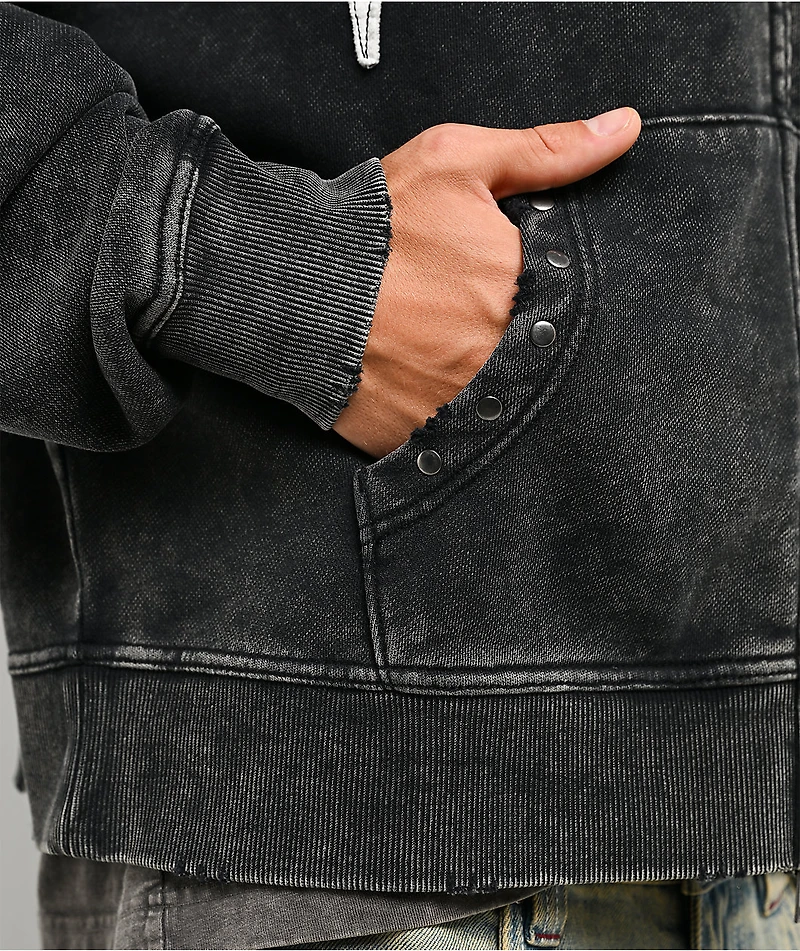 Vitriol Death Grip Studded Black Wash Crop Zip Hoodie