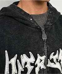 Vitriol Death Grip Studded Black Wash Crop Zip Hoodie