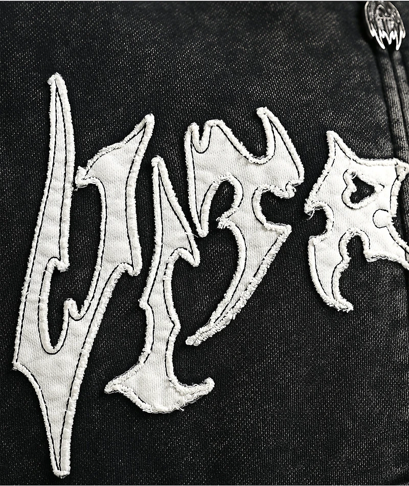 Vitriol Death Grip Studded Black Wash Crop Zip Hoodie