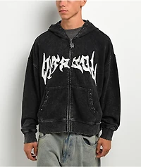 Vitriol Death Grip Studded Black Wash Crop Zip Hoodie