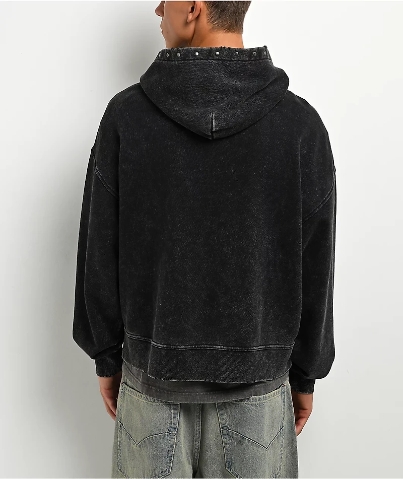 Vitriol Death Grip Studded Black Wash Crop Zip Hoodie