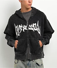 Vitriol Death Grip Studded Black Wash Crop Zip Hoodie