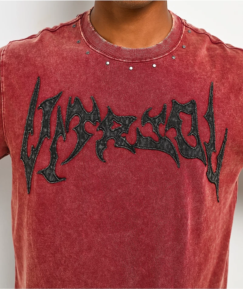 Vitriol Death Grip Studded Red Wash T-Shirt