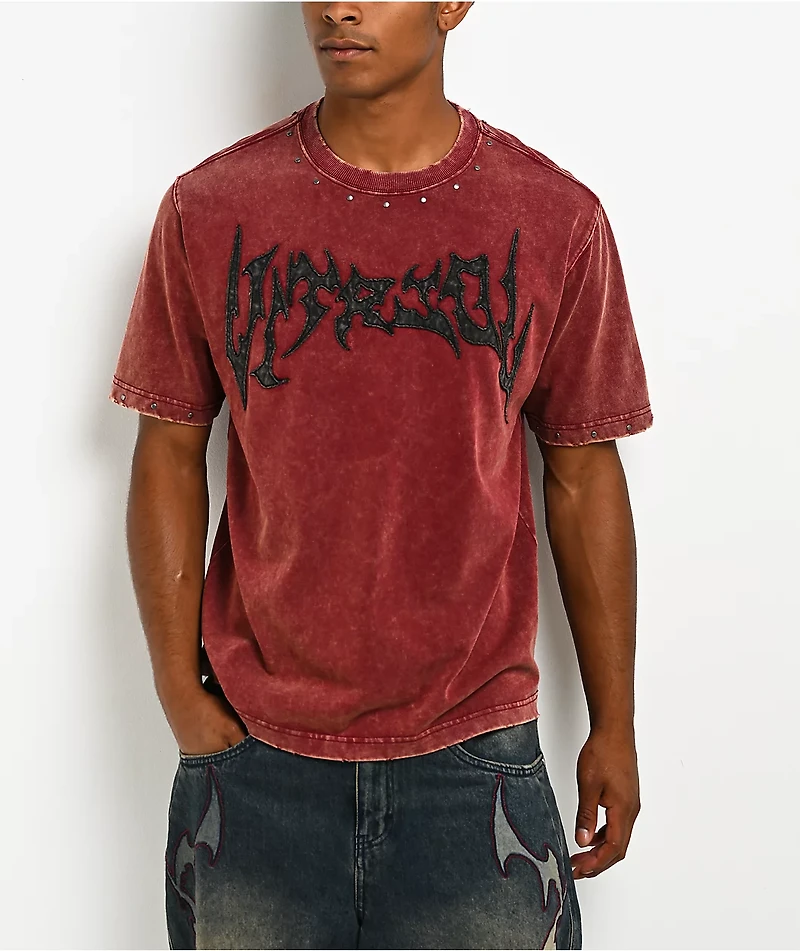 Vitriol Death Grip Studded Red Wash T-Shirt
