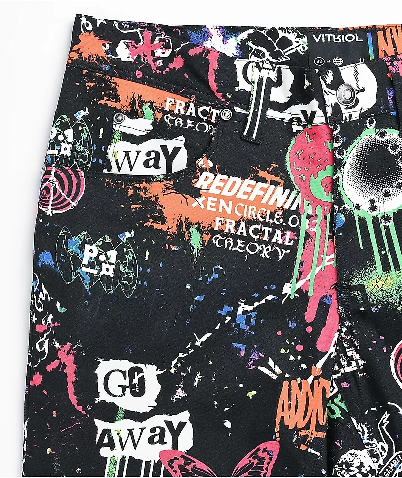 Vitriol Deface Printed Black Twill Pants