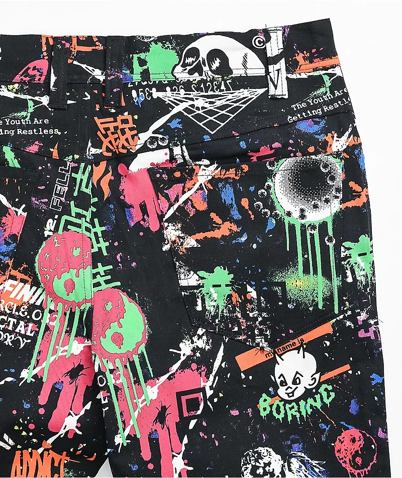 Vitriol Deface Printed Black Twill Pants