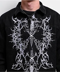 Vitriol Destroyed Denim Black Wash Long Sleeve Button Up Crop Shirt