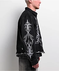 Vitriol Destroyed Denim Black Wash Long Sleeve Button Up Crop Shirt