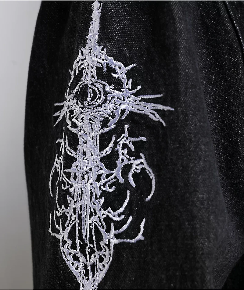 Vitriol Destroyed Denim Black Wash Long Sleeve Button Up Crop Shirt