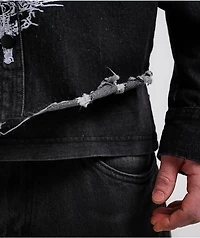 Vitriol Destroyed Denim Black Wash Long Sleeve Button Up Crop Shirt