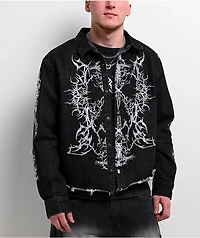 Vitriol Destroyed Denim Black Wash Long Sleeve Button Up Crop Shirt