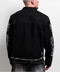 Vitriol Destroyed Denim Black Wash Long Sleeve Button Up Crop Shirt