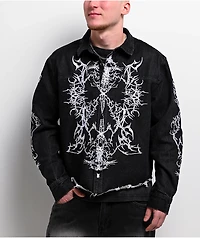 Vitriol Destroyed Denim Black Wash Long Sleeve Button Up Crop Shirt