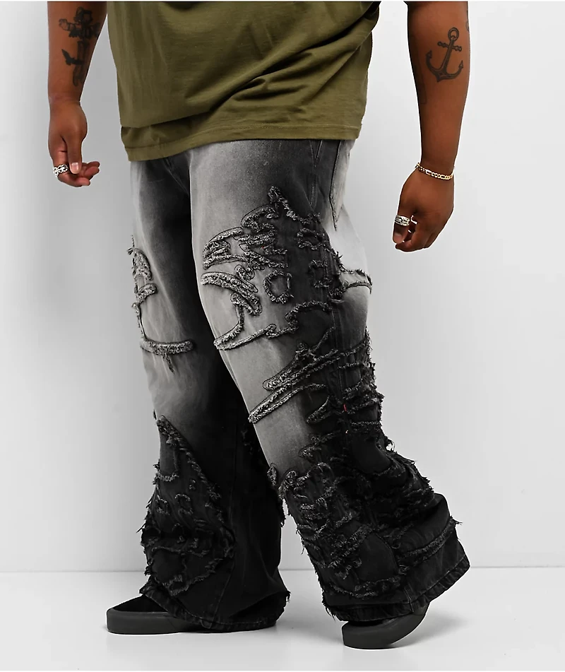 Vitriol Drained Black Wash Ultra Wide Jeans