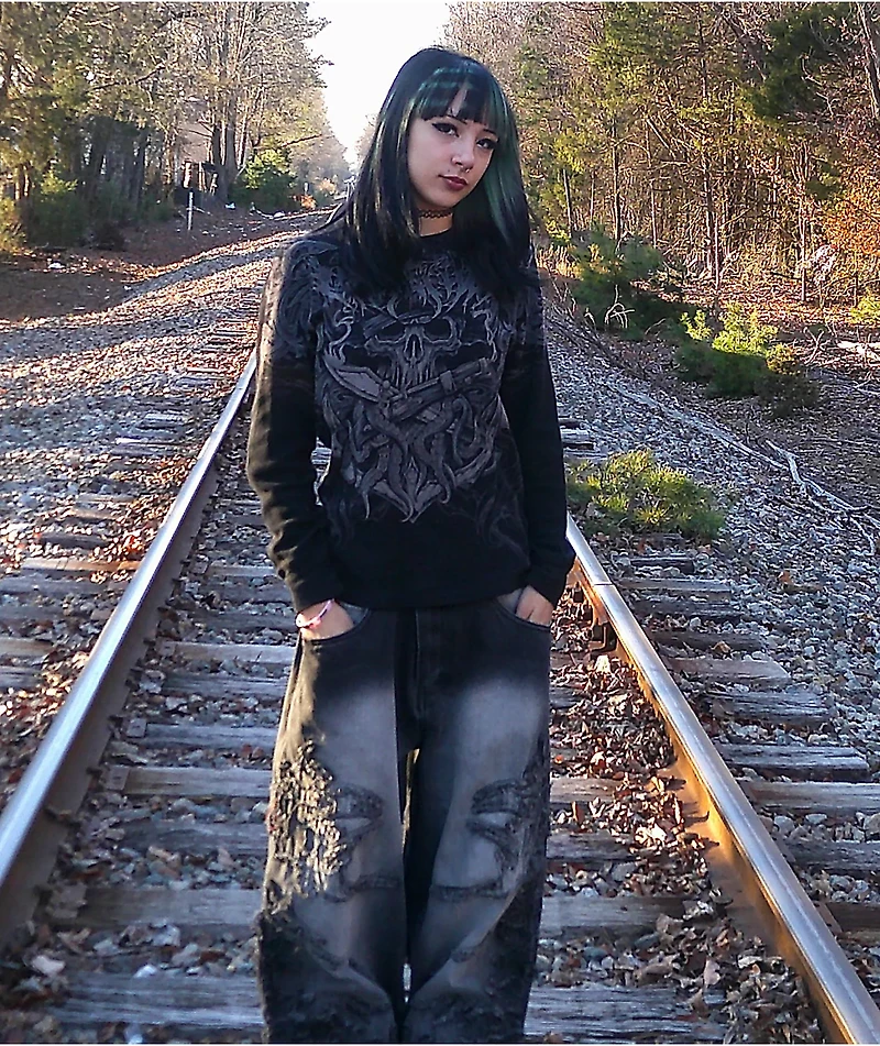 Vitriol Drained Black Wash Ultra Wide Leg Jeans