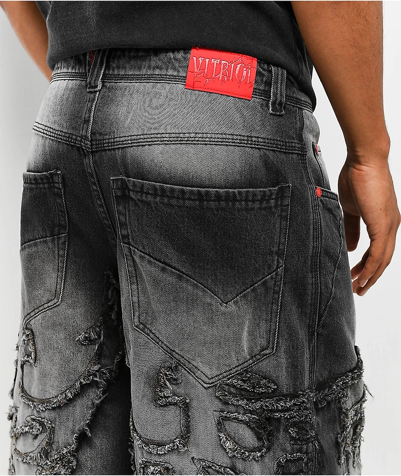 Vitriol Drained Black Wash Ultra Wide Shorts