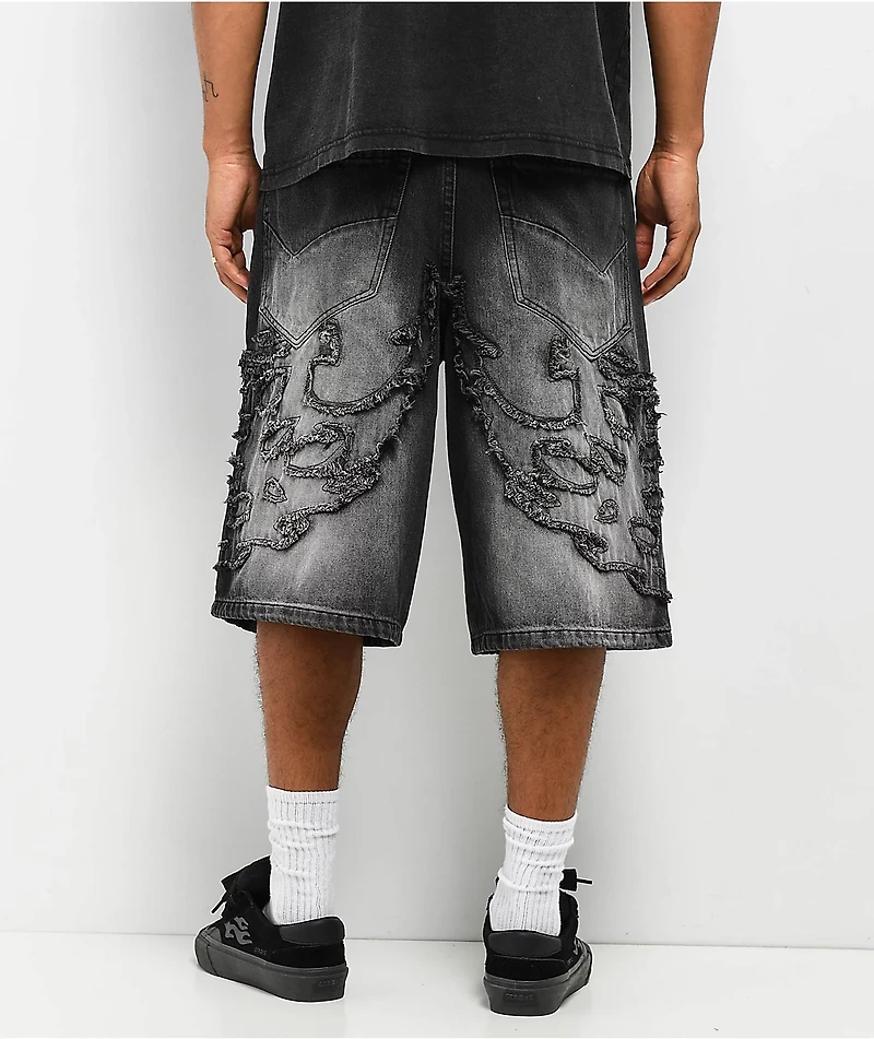 Vitriol Drained Black Wash Ultra Wide Shorts