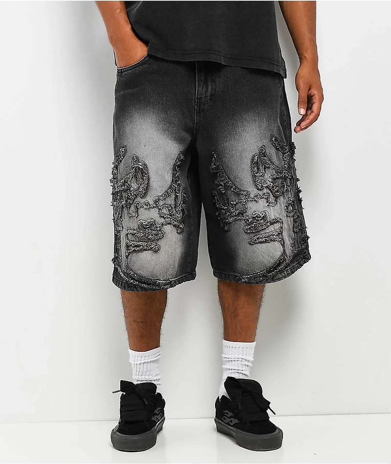 Vitriol Drained Black Wash Ultra Wide Shorts