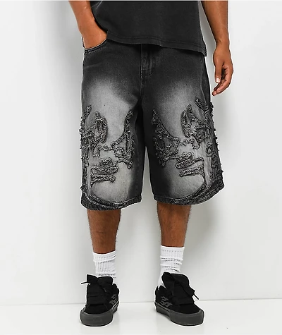 Vitriol Drained Black Wash Ultra Wide Shorts