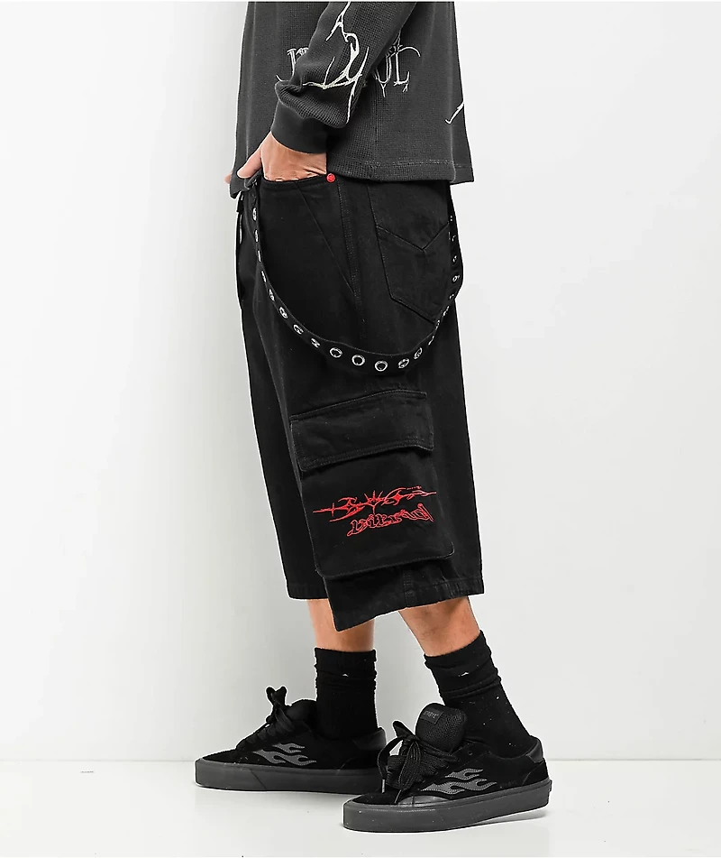 Vitriol Drained Ultra Wide Strap Cargo Black Shorts