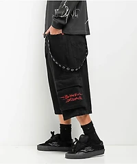Vitriol Drained Ultra Wide Strap Cargo Black Shorts