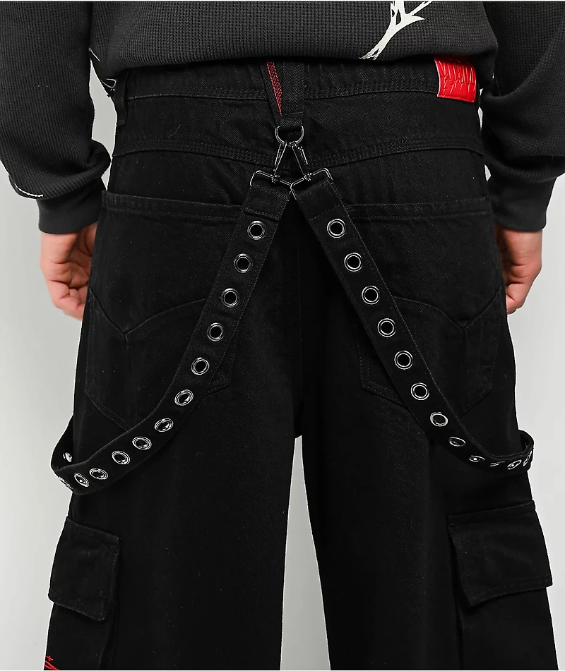 Vitriol Drained Ultra Wide Strap Cargo Black Shorts