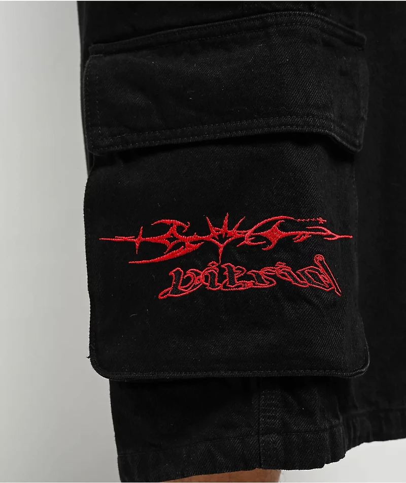 Vitriol Drained Ultra Wide Strap Cargo Black Shorts