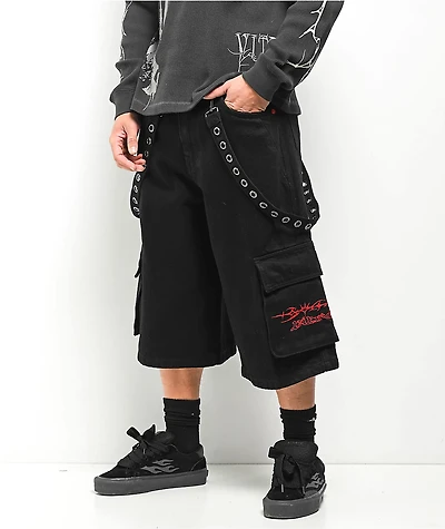 Vitriol Drained Ultra Wide Strap Cargo Black Shorts
